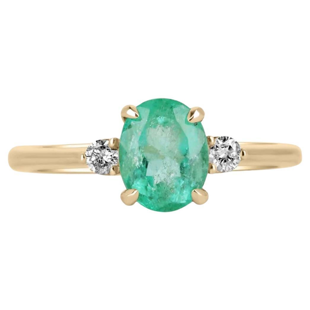 2.55tcw 14K Colombian Emerald-Oval Cut & Diamond Three Stone Ring