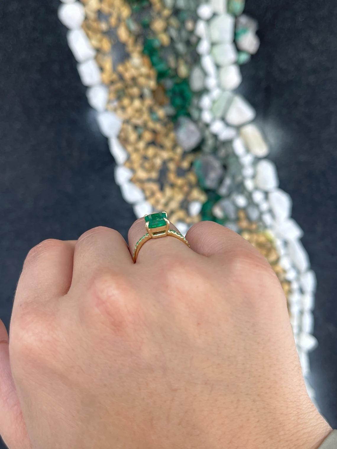 2.55tcw 14K Lush Vivid Green Emerald Cut Emerald & Round Emerald Accent Ring For Sale 4