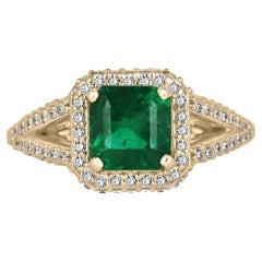 Anello con smeraldo e diamanti taglio Asscher da 2,55tcw 18K - Greene & Greene Deep Split Shank Halo
