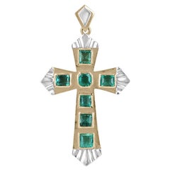 2.55tcw 18K Two-Toned Gold Pre-Colombian Emerald Cross Bezel Set Asscher