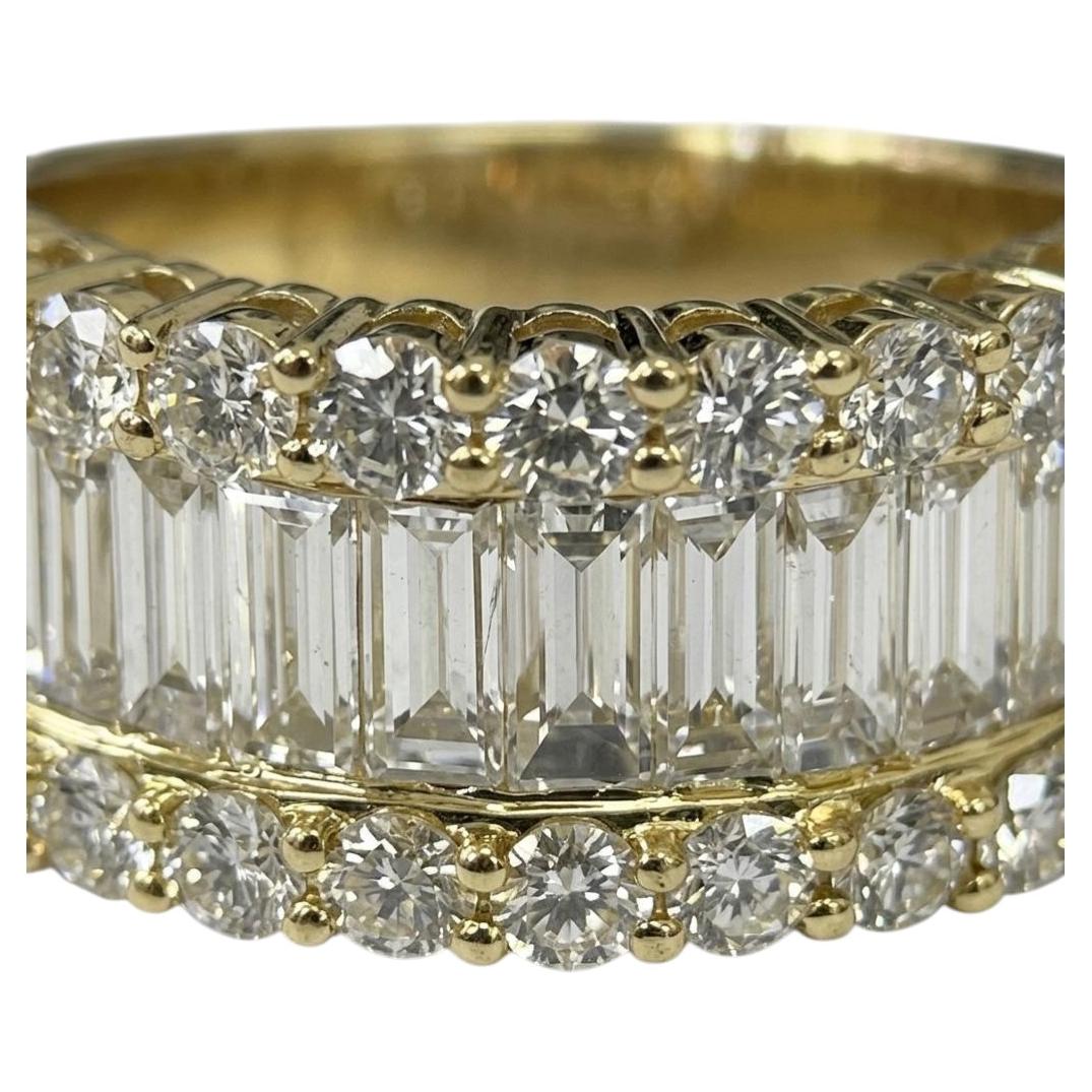2.56 Carat Baguette Diamond Round Brilliant Gold Wide Band Ring