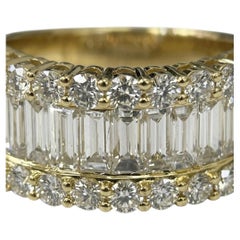 2.56 Carat Baguette Diamond Round Brilliant Gold Wide Band Ring