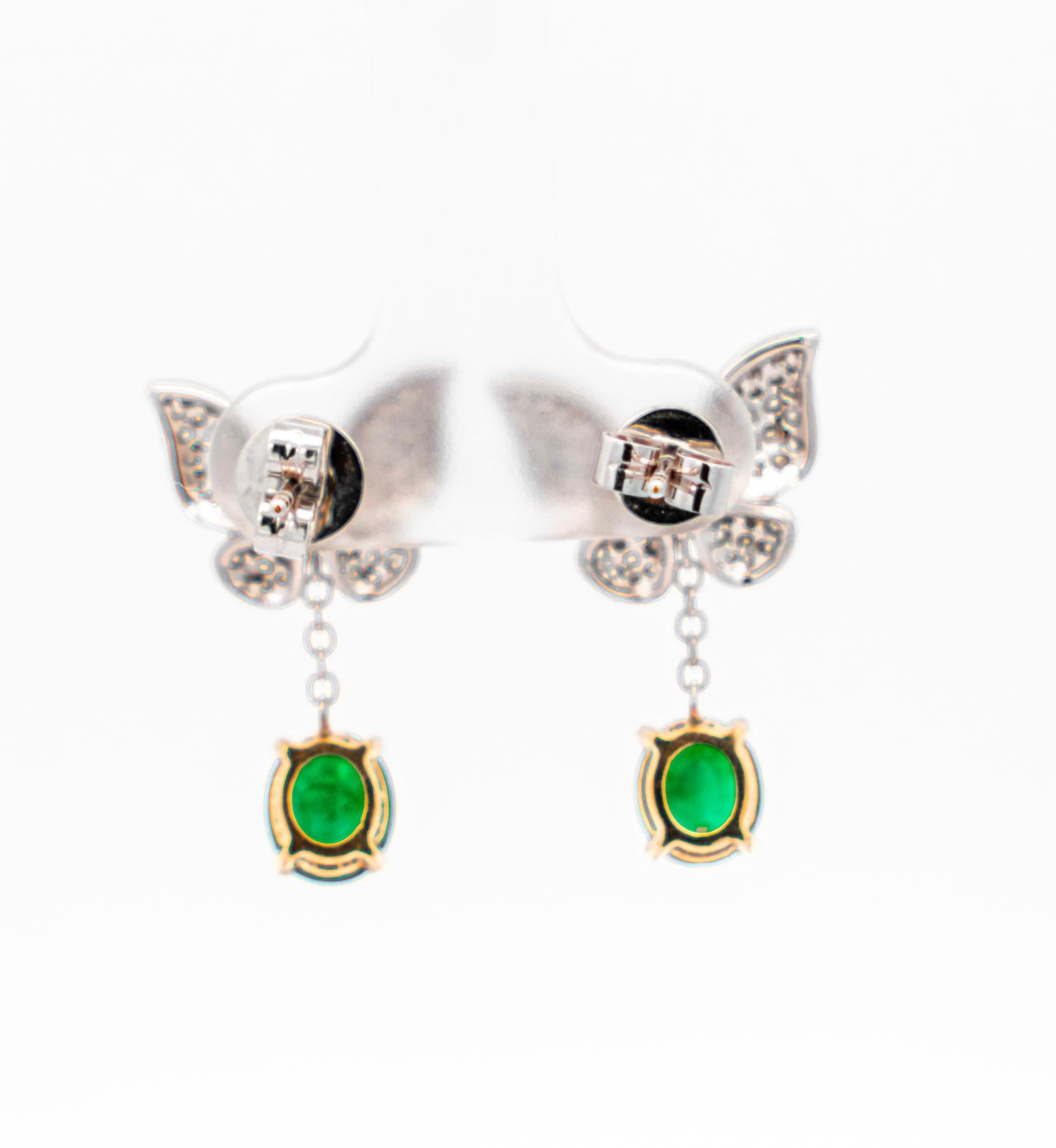 2.56 Carat Cabochon Emerald & Diamond Butterfly Drop Earrings in 18K Gold  In New Condition For Sale In Miami, FL