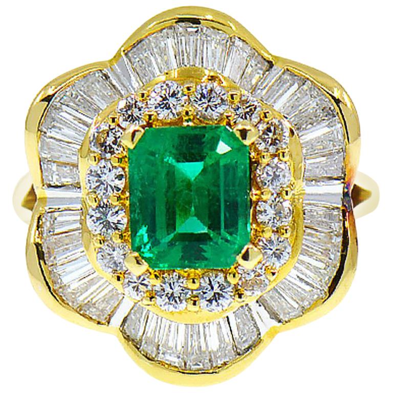 2.56 Carat Colombian Emerald and Diamond Ballerina Ring