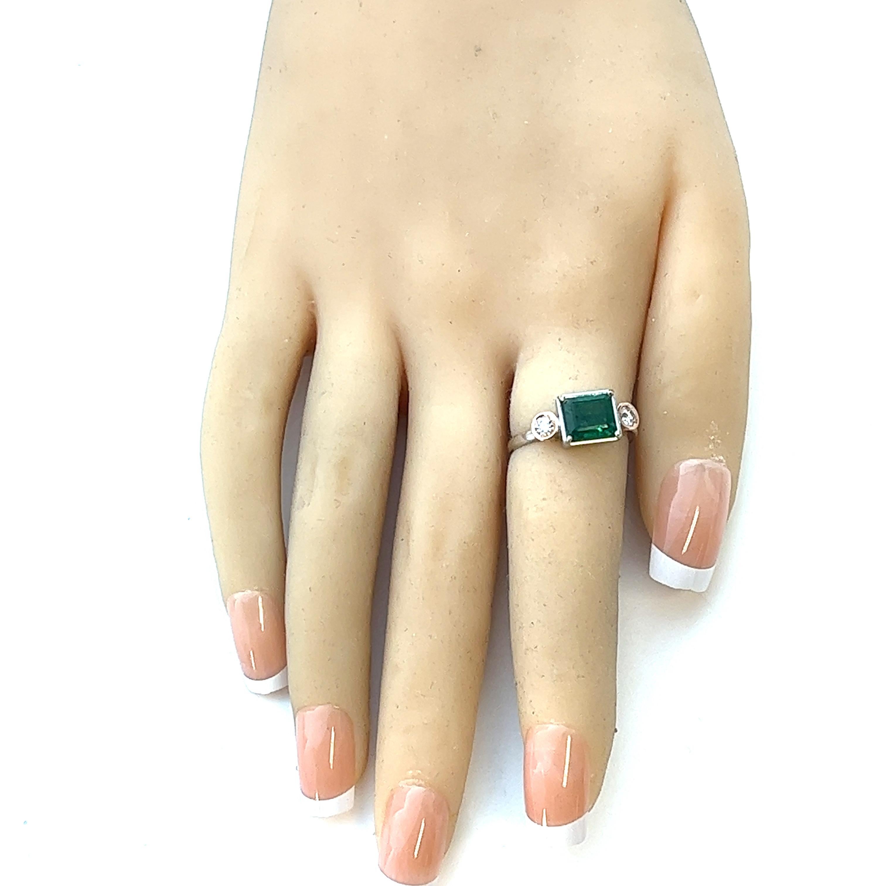 Square Cut 2.56 Carat Emerald and 0.30 Carat Diamond Trendy Ring For Sale