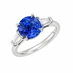 2,56 quilates GIA Sri Lanka Zafiro redondo Diamante Anillo de platino de tres piedras