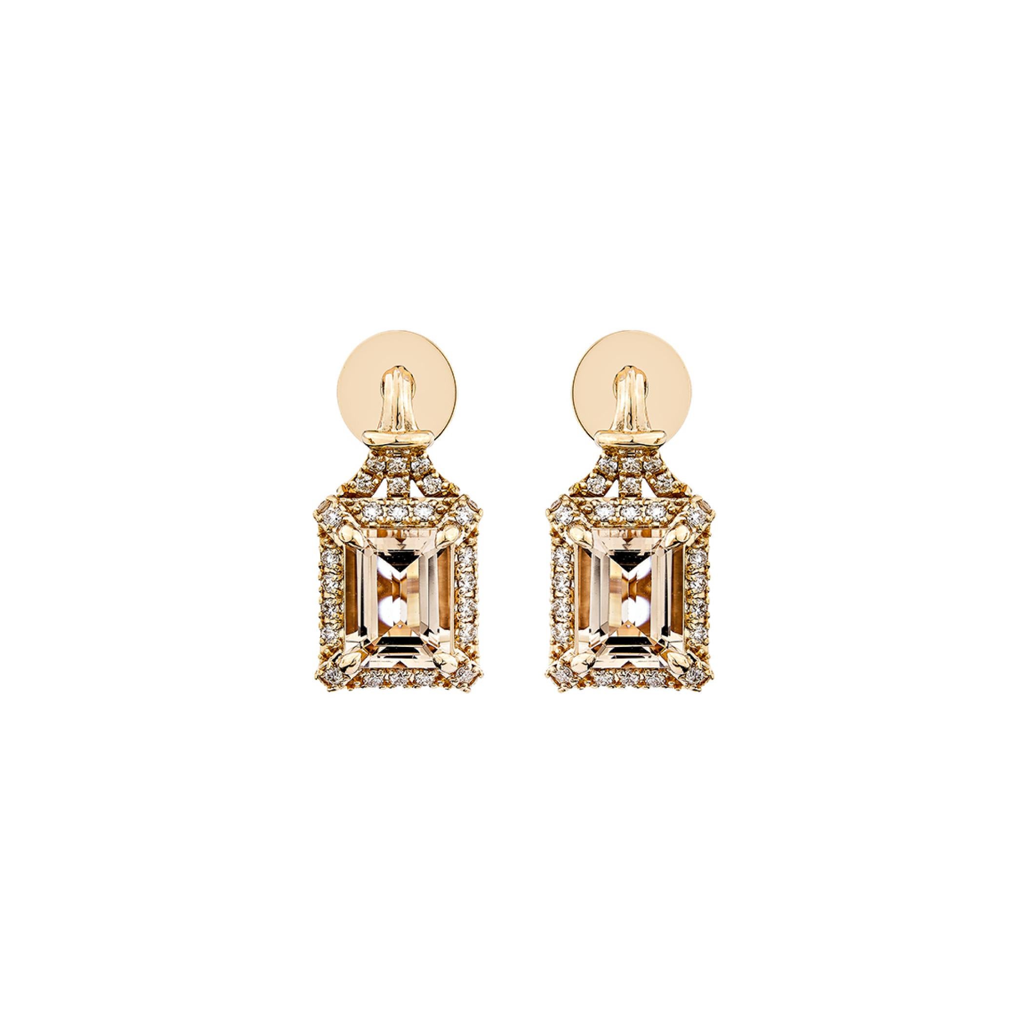 Contemporary 2.56 Carat Morganite Drop Earring in 18Karat Rose Gold with White Diamond. For Sale