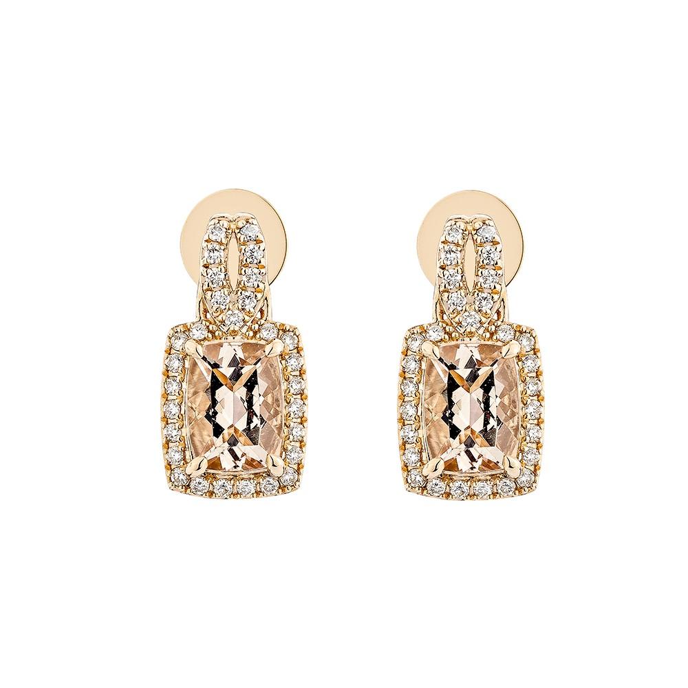 Contemporary 2.56 Carat Morganite Drop Earring in 18Karat Rose Gold with White Diamond. For Sale