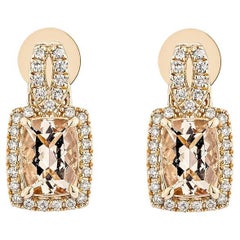 Boucles d'oreilles pendantes en or rose 18 carats avec Morganite de 2,56 carats et diamants blancs