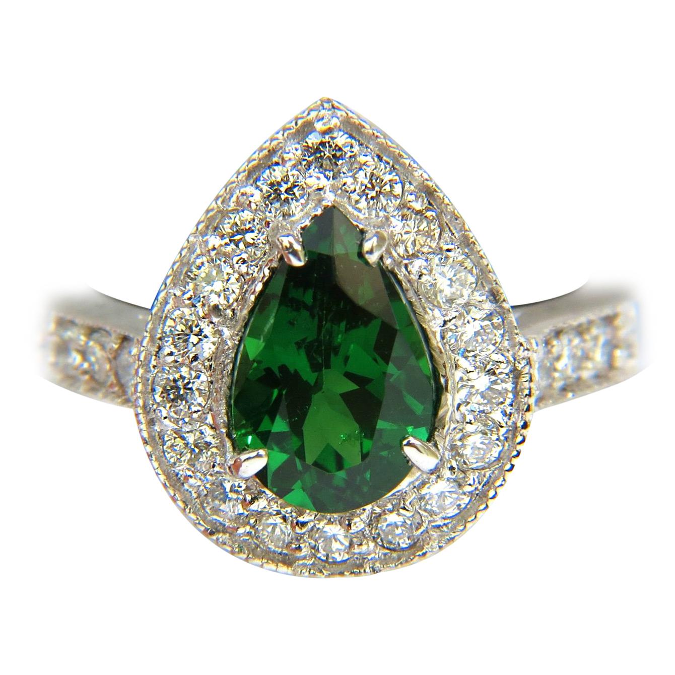 2.56 Karat natürlicher heller Edelstein grüner Tsavorit Diamant Ring 14 Karat