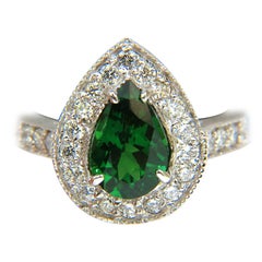 2.56 Carat Natural Bright Fine Gem Green Tsavorite Diamond Ring 14 Karat