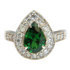 2.56 Carat Natural Bright Fine Gem Green Tsavorite Diamond Ring 14 Karat*