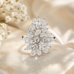 2.56 Carat Natural Diamond Feather Cluster Cocktail Ring 18K White Gold