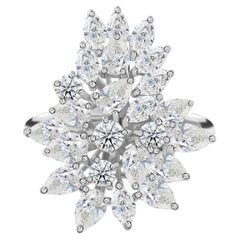 2.56 Carat Natural Diamond Feather Cluster Cocktail Ring 18K White Gold