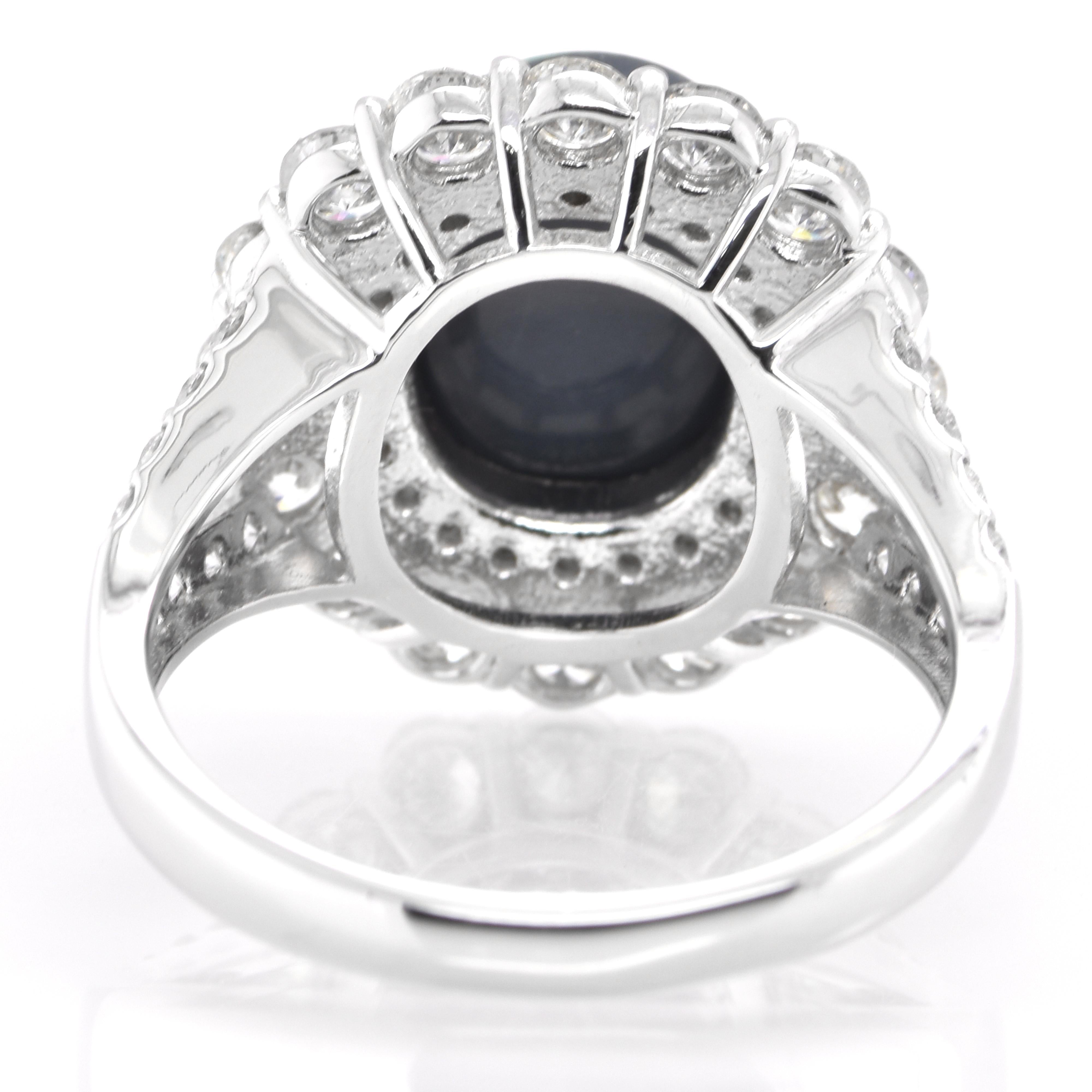 Women's 2.56 Carat Natural Lighting Ridge Black Opal & Diamond Halo Ring Set in Platinum For Sale