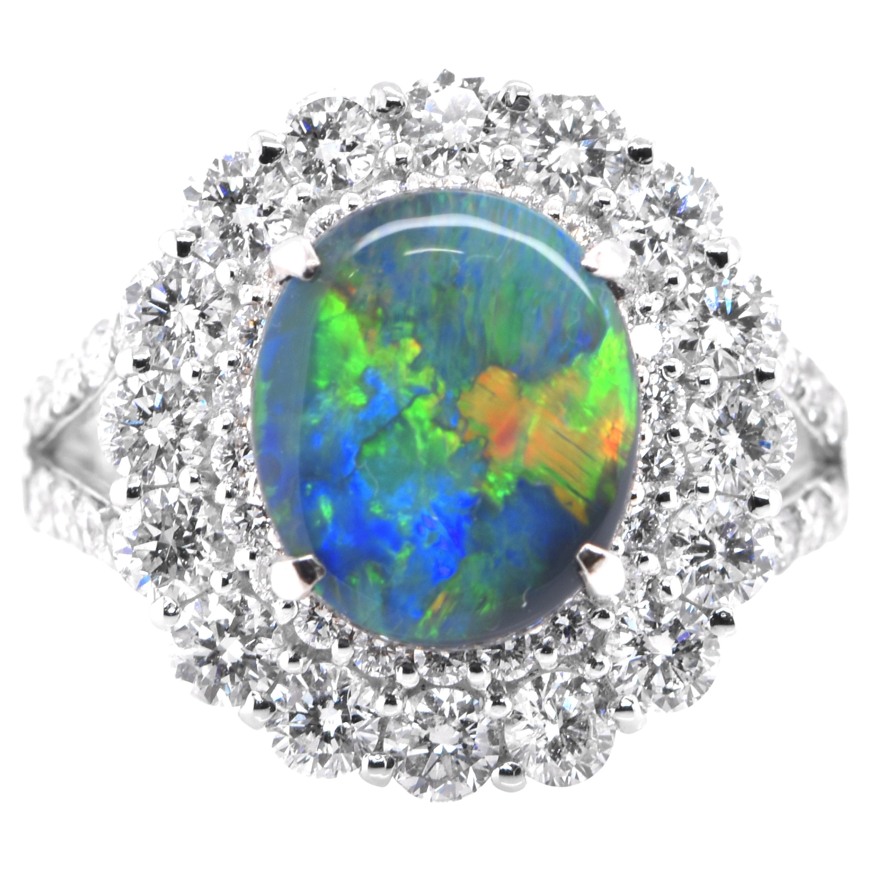 2,56 Karat natürlicher Lichter Ridge Schwarzer Opal & Diamant Halo Ring in Platin gefasst