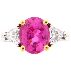 2.56 Carat Oval Hot Pink Sapphire and Diamond Platinum Cocktail Ring