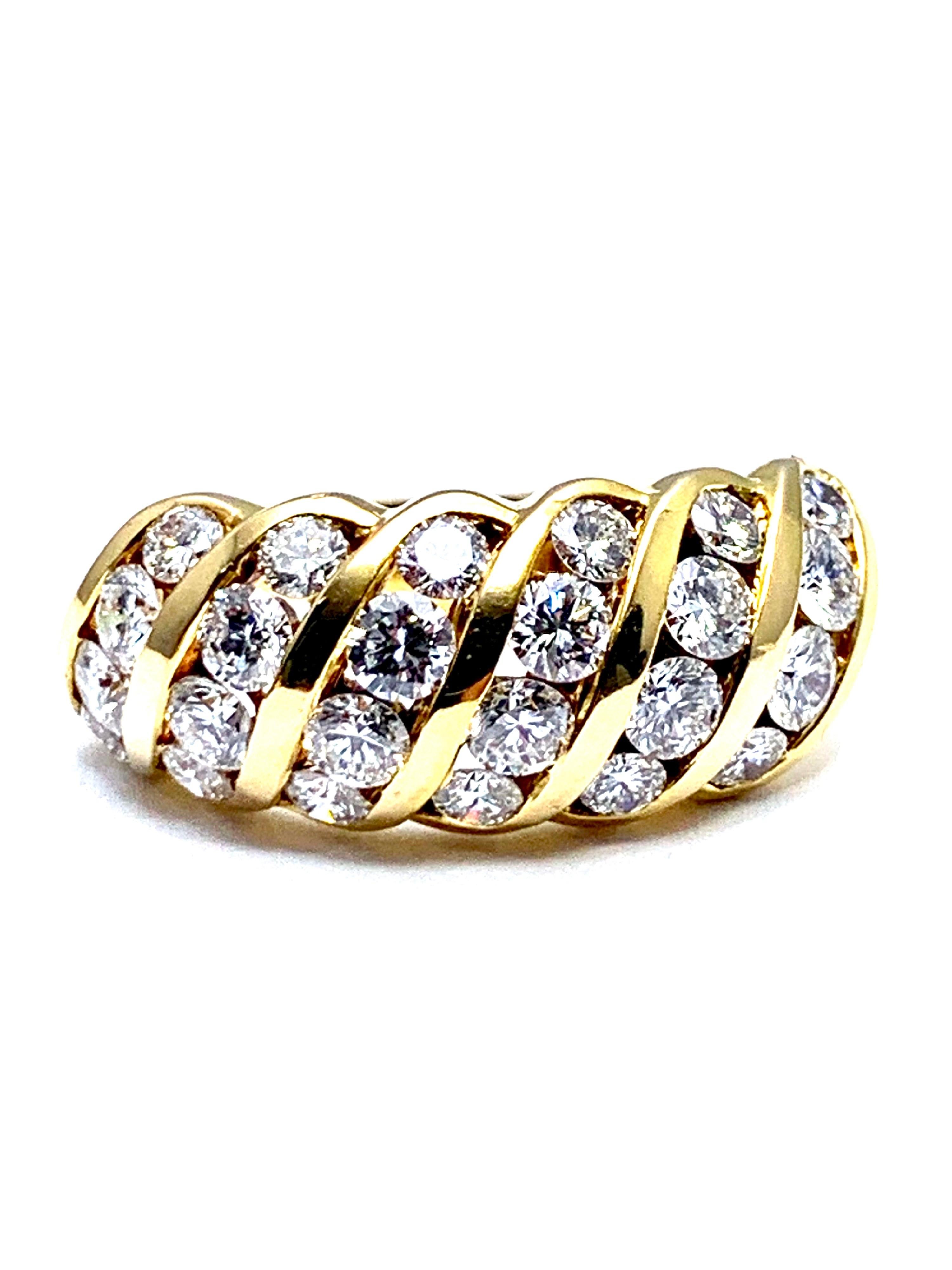 2.56 Carat Round Brilliant Diamond and 18 Karat Yellow Gold Semi Hoop Earrings In Excellent Condition In Chevy Chase, MD