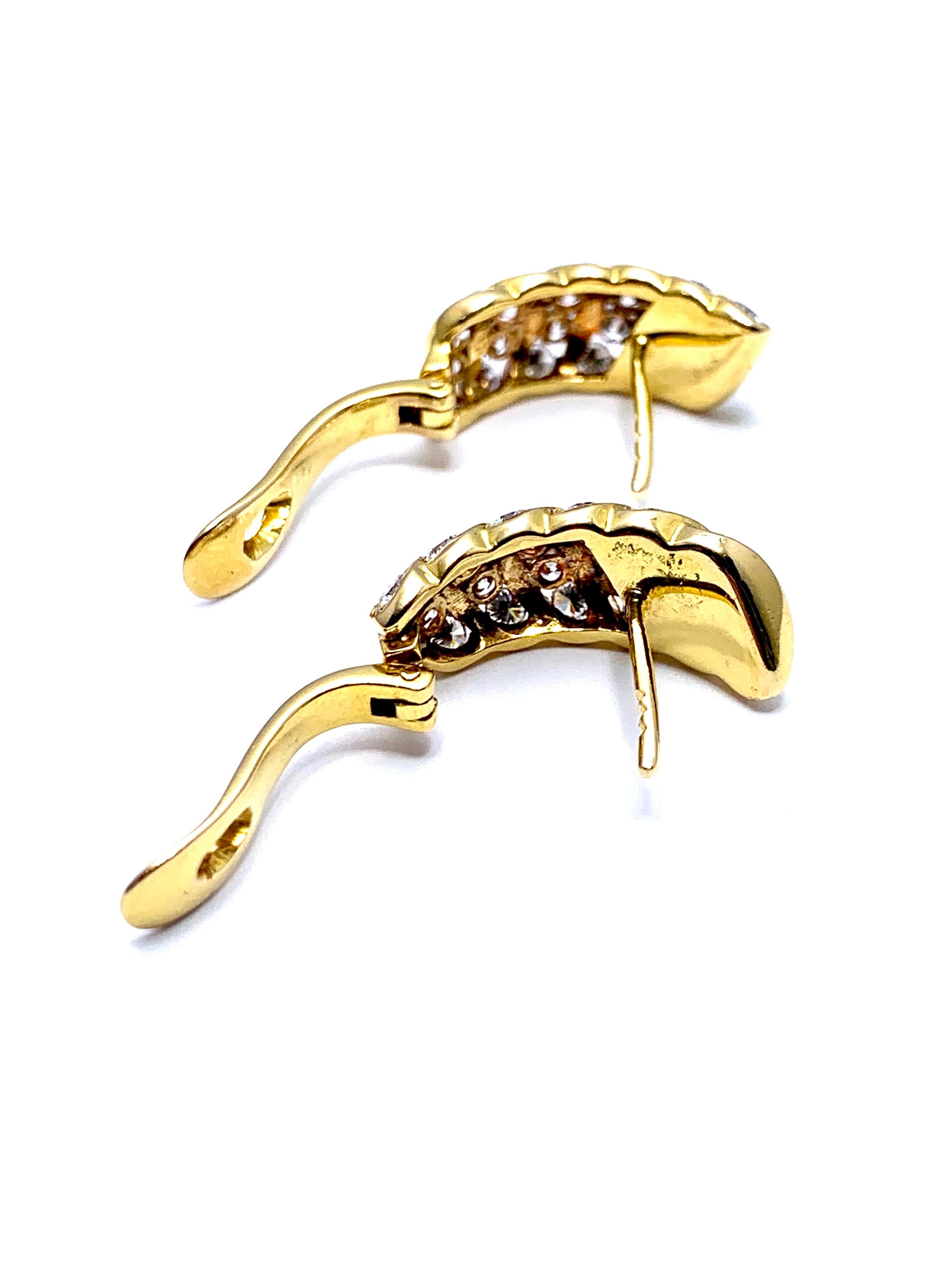 2.56 Carat Round Brilliant Diamond and 18 Karat Yellow Gold Semi Hoop Earrings 1