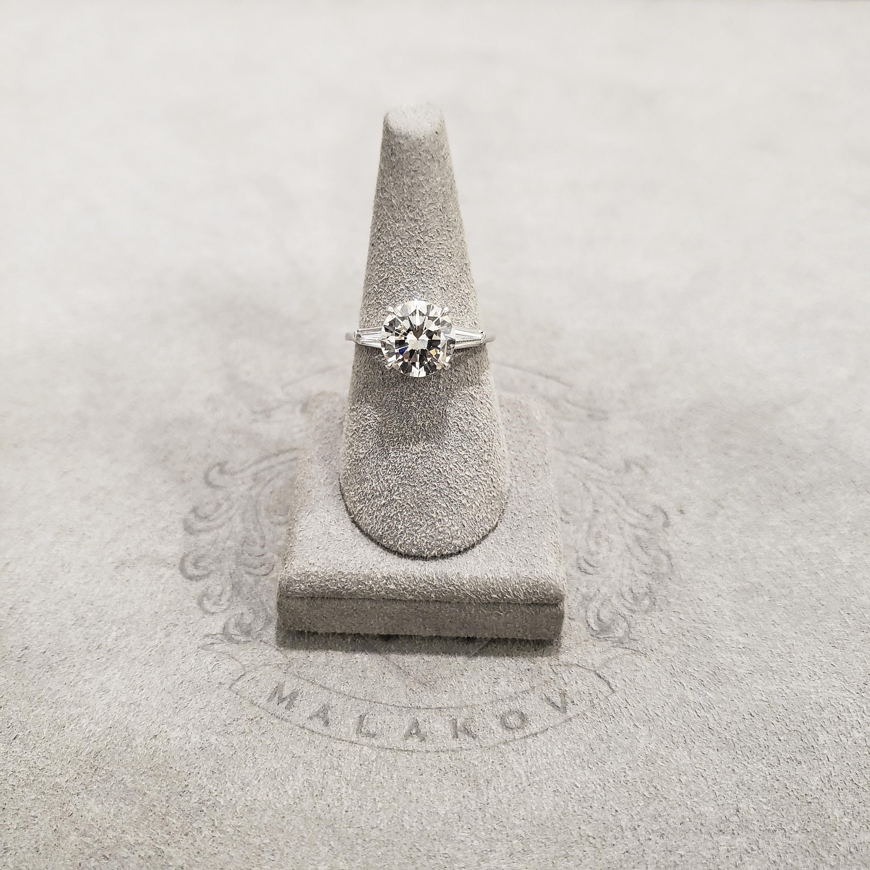Round Cut Roman Malakov, 2.56 Carat Round Diamond Three-Stone Engagement Ring