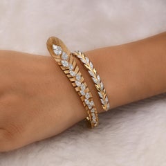 2.56 Carat SI/H Marquise Round Diamond Wrap Bangle Bracelet 14 Karat Yellow Gold