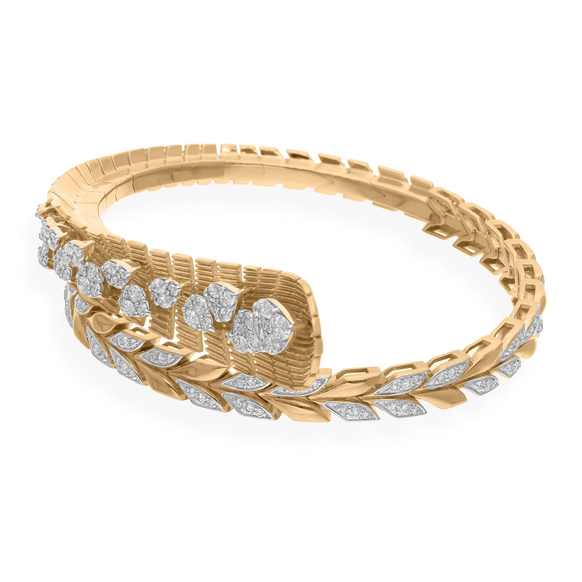 Marquise Cut 2.56 Carat SI/H Marquise Round Diamond Wrap Bangle Bracelet 14 Karat Yellow Gold For Sale