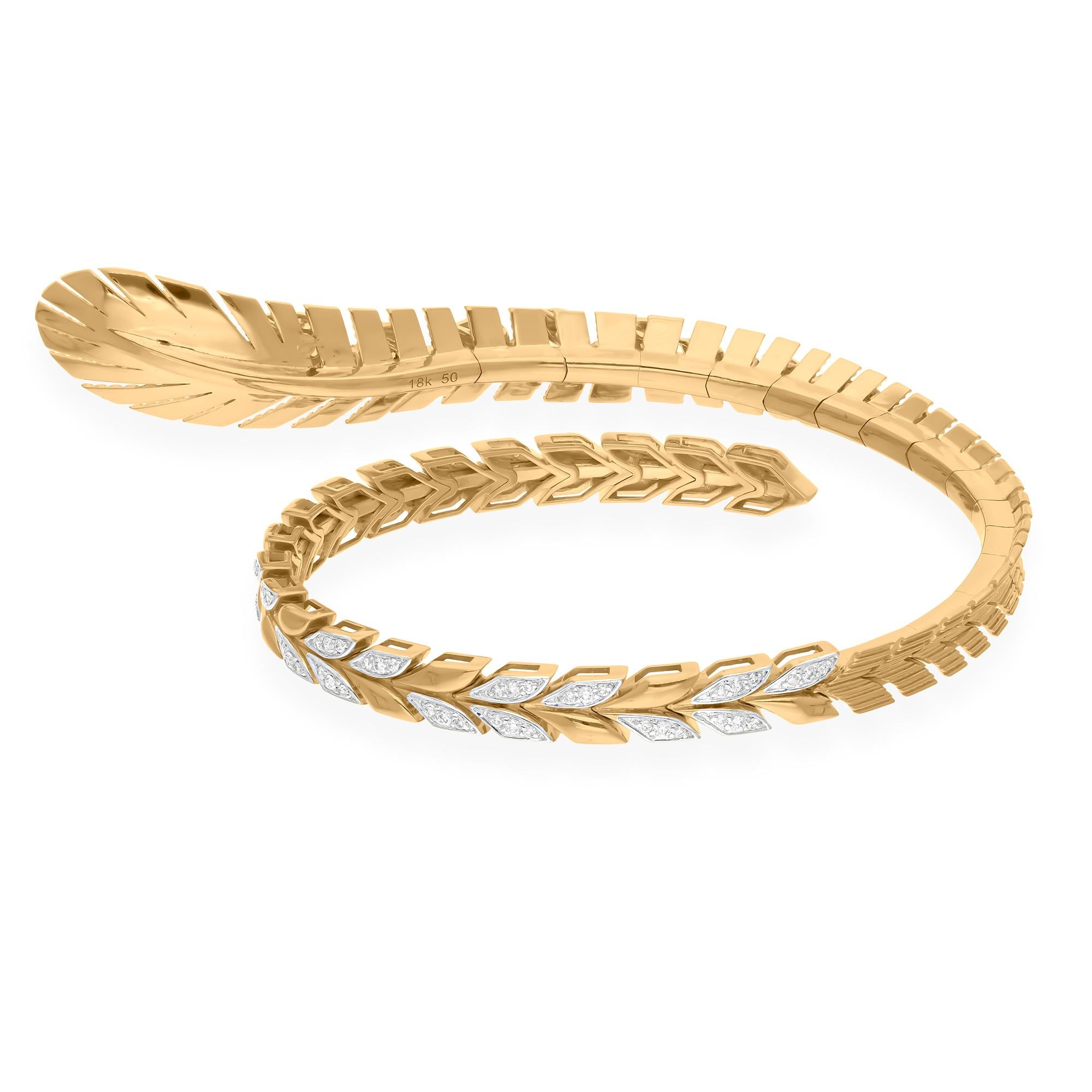 Modern 2.56 Carat SI/H Marquise Round Diamond Wrap Bangle Bracelet 18 Karat Yellow Gold For Sale