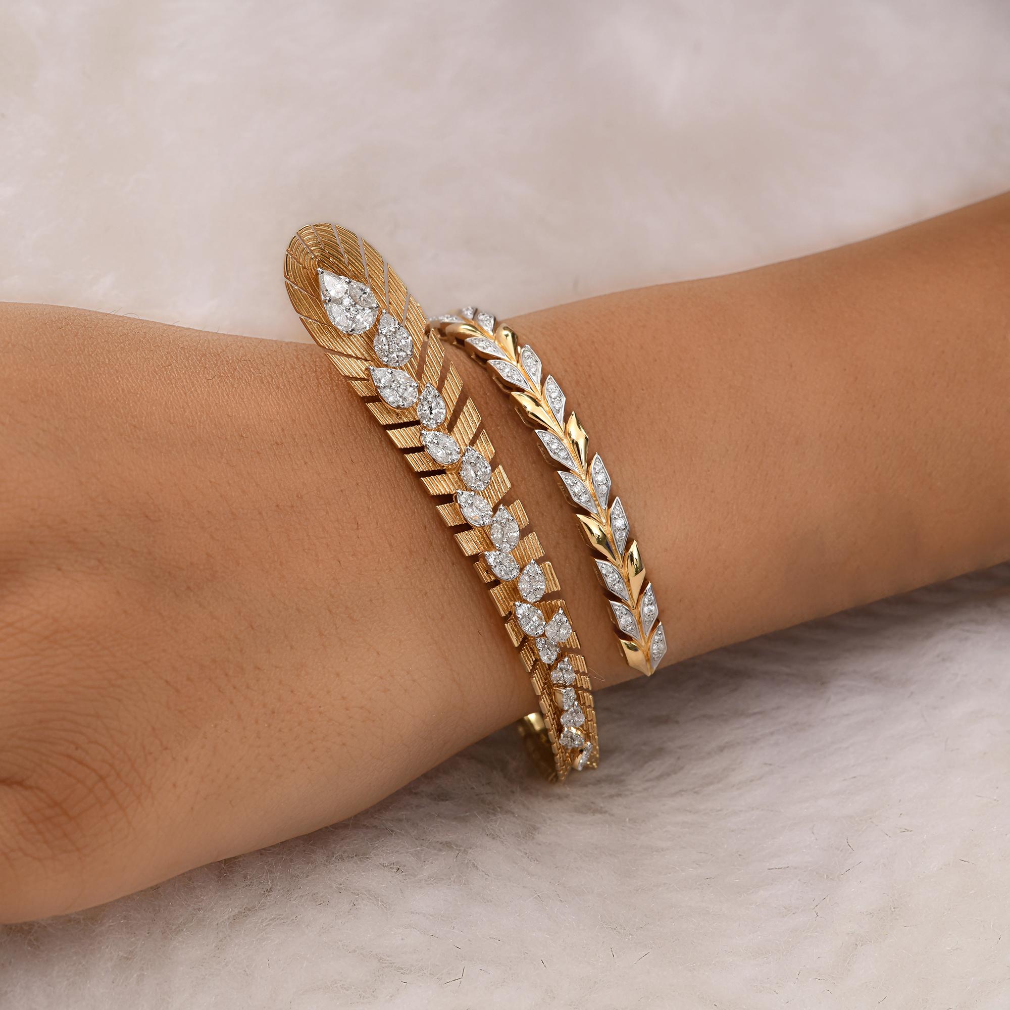 2.56 Carat SI/H Marquise Round Diamond Wrap Bangle Bracelet 18 Karat Yellow Gold For Sale 1