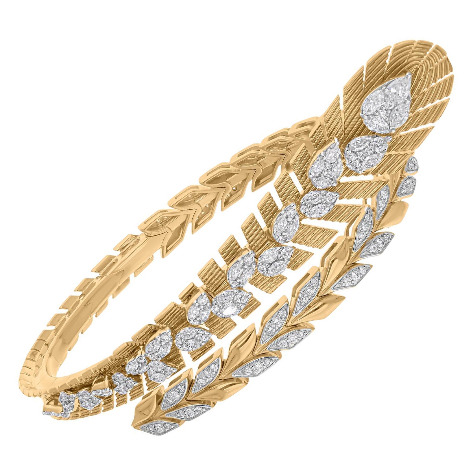 2.56 Carat SI/H Marquise Round Diamond Wrap Bangle Bracelet 18 Karat Yellow Gold