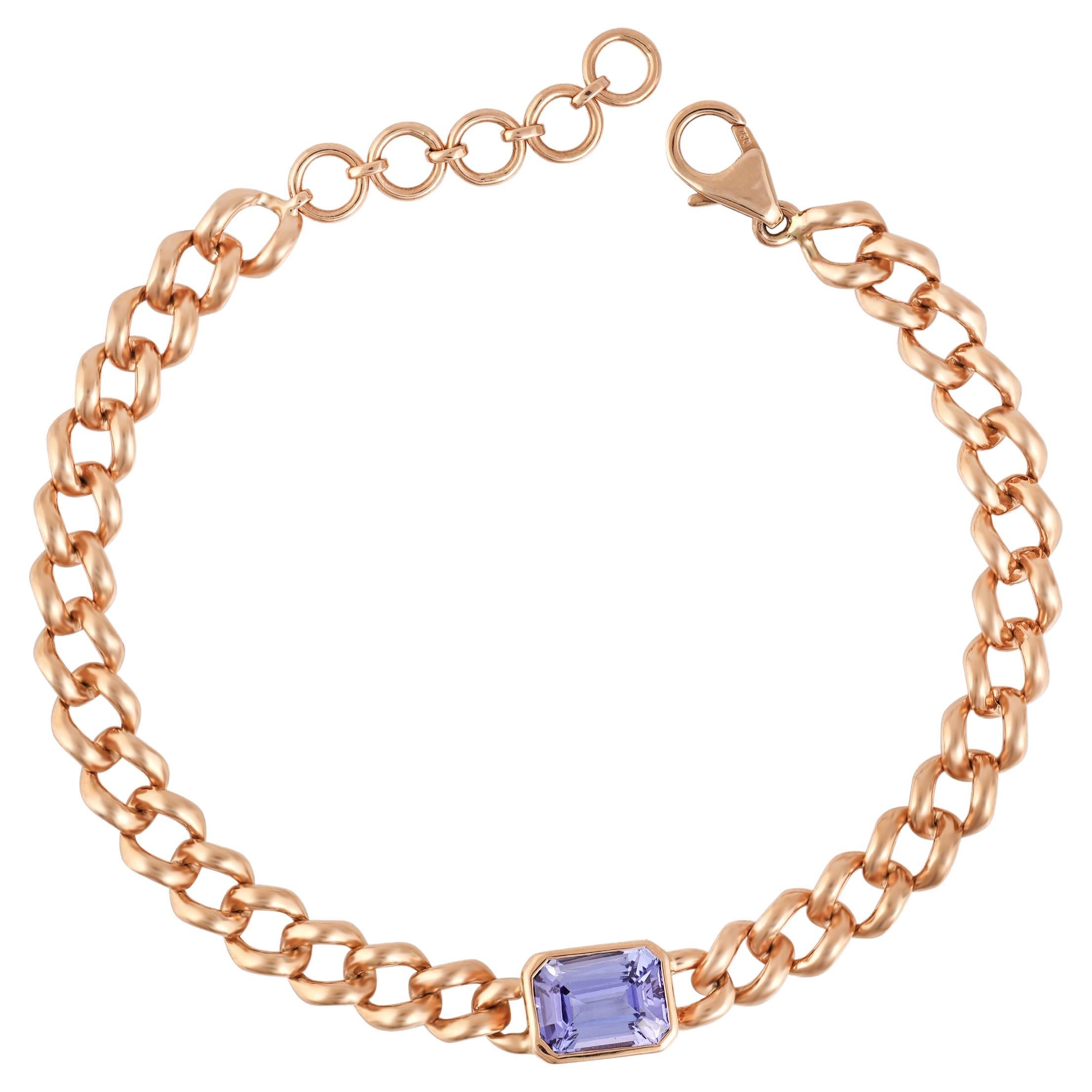 2,56 Karat Tansanit Tenniskette-Armband aus 18 Karat Gelbgold
