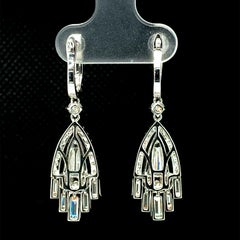 Diamond Baguette Chandelier Earrings in White Gold, 2.56 Carats Total