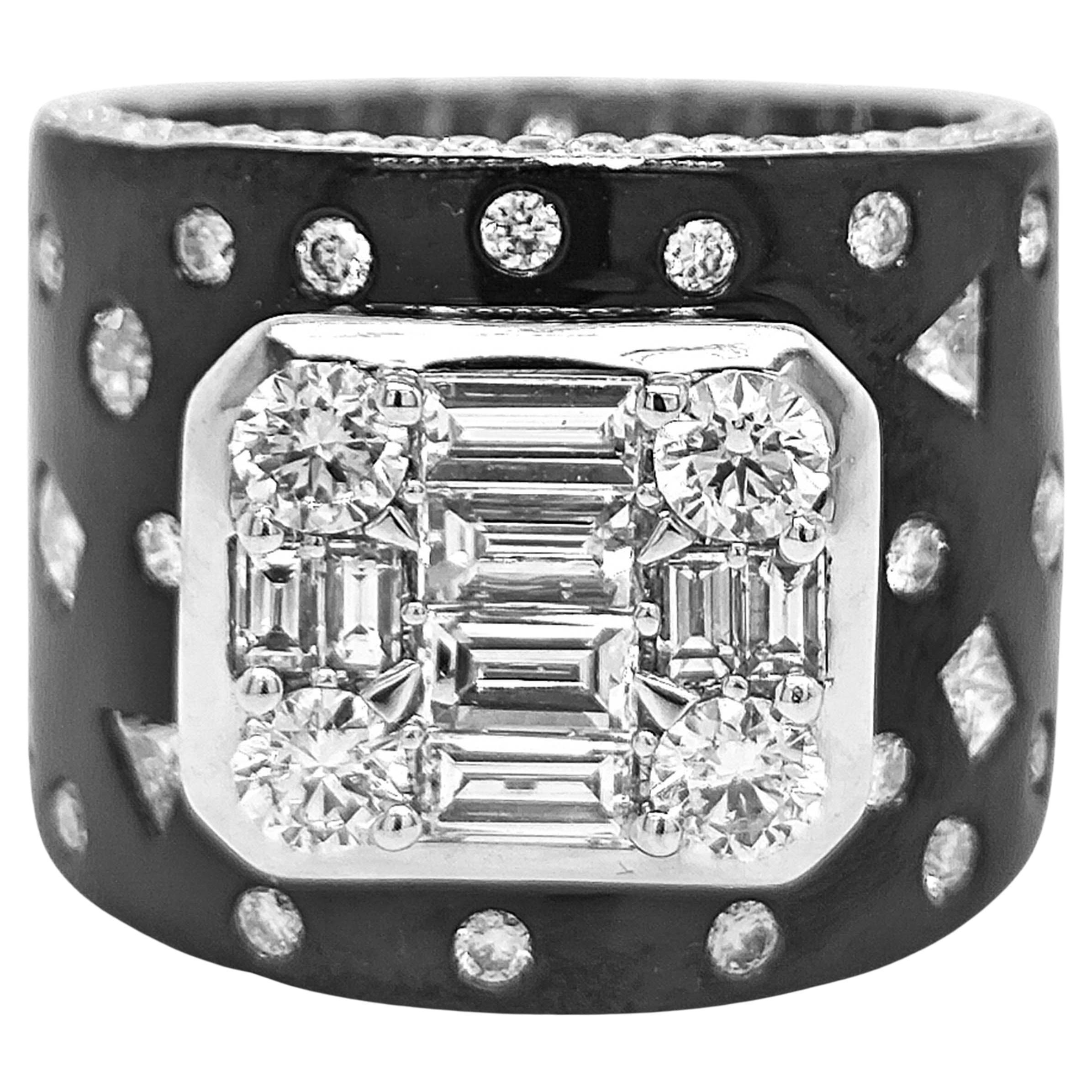 Anello con diamante bianco e onice in oro bianco da 2,56 carati