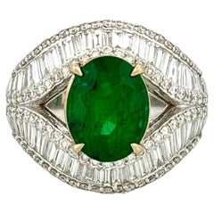 2.56 Carat Zambian Emerald & Baguette Diamonds studded 18K White Gold Ring