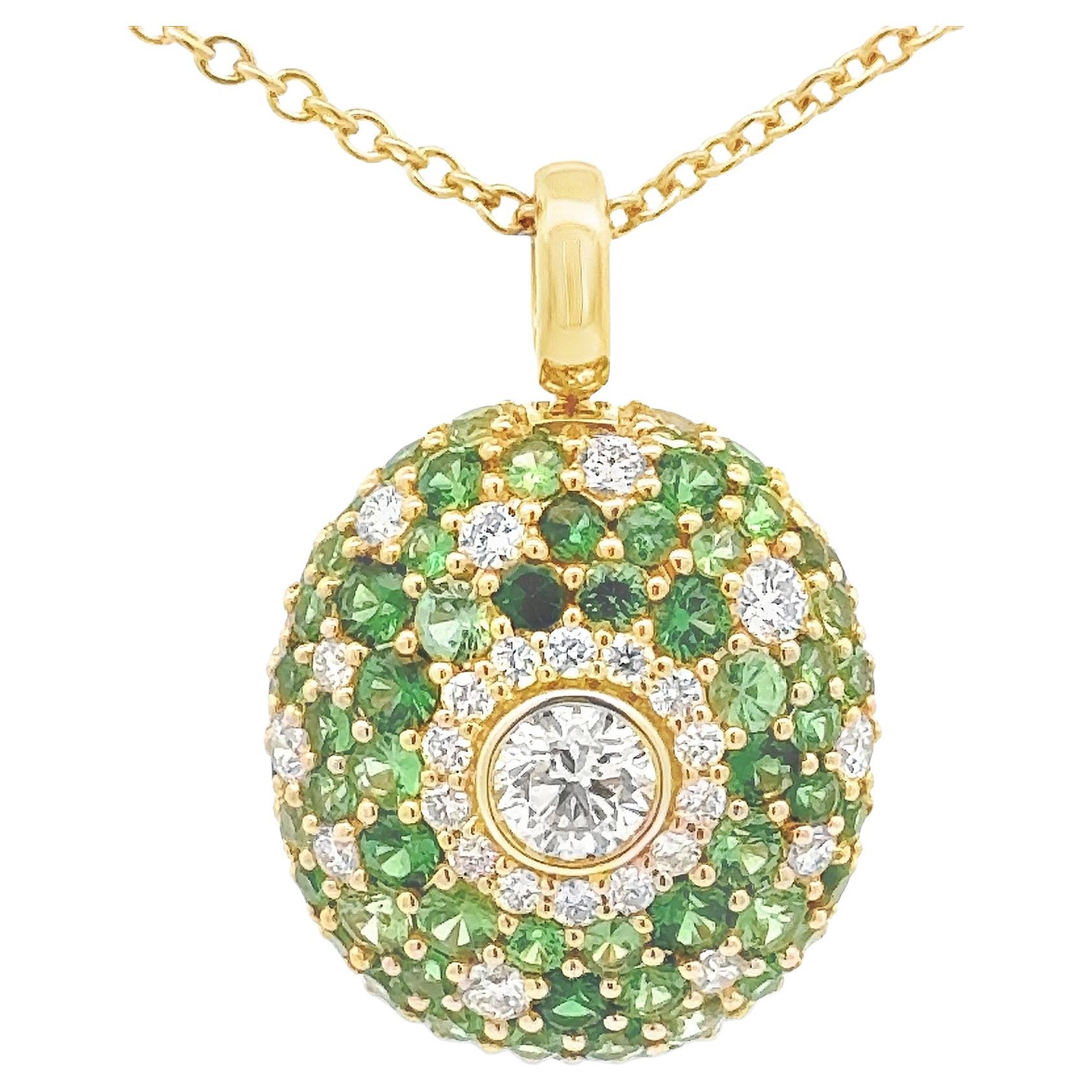 Collana con diamanti e tsavorite a taglio rotondo da 2,56 carati totali