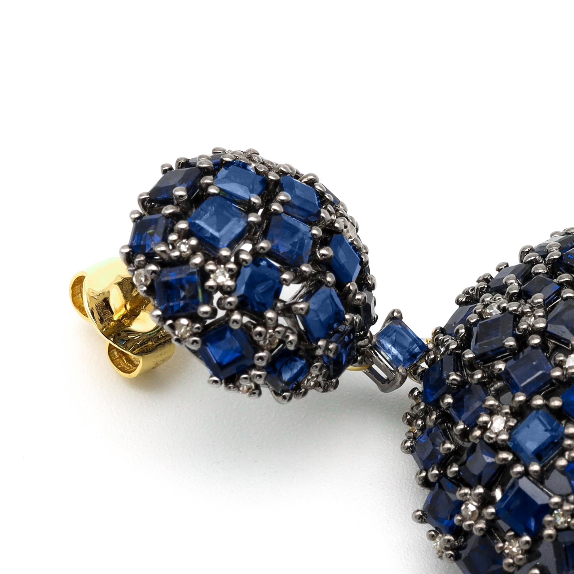 Art Deco 25.63 Carat Sapphire and Diamond Cocktail Drop Earrings in Art-Deco Style