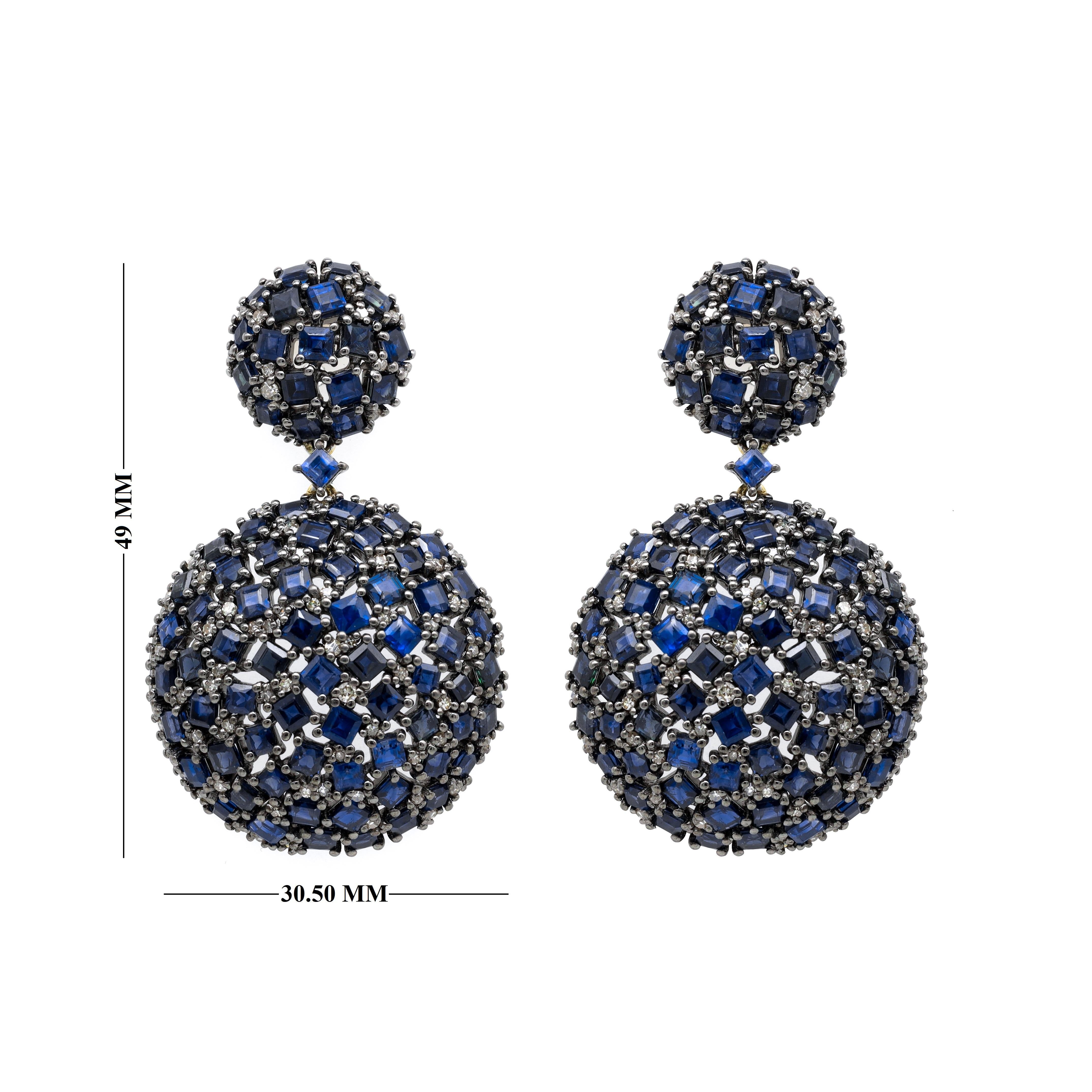 Square Cut 25.63 Carat Sapphire and Diamond Cocktail Drop Earrings in Art-Deco Style For Sale