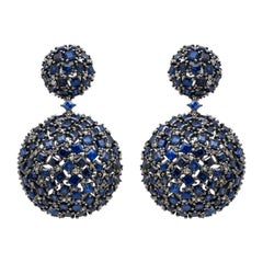 25.63 Carat Sapphire and Diamond Cocktail Drop Earrings in Art-Deco Style