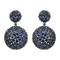 25.63 Carat Sapphire and Diamond Cocktail Drop Earrings in Art-Deco Style