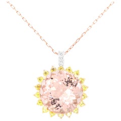 25.63 Ct. Pink Morganite Yellow Sapphire and Diamond Pendant 14k Tri Color Gold