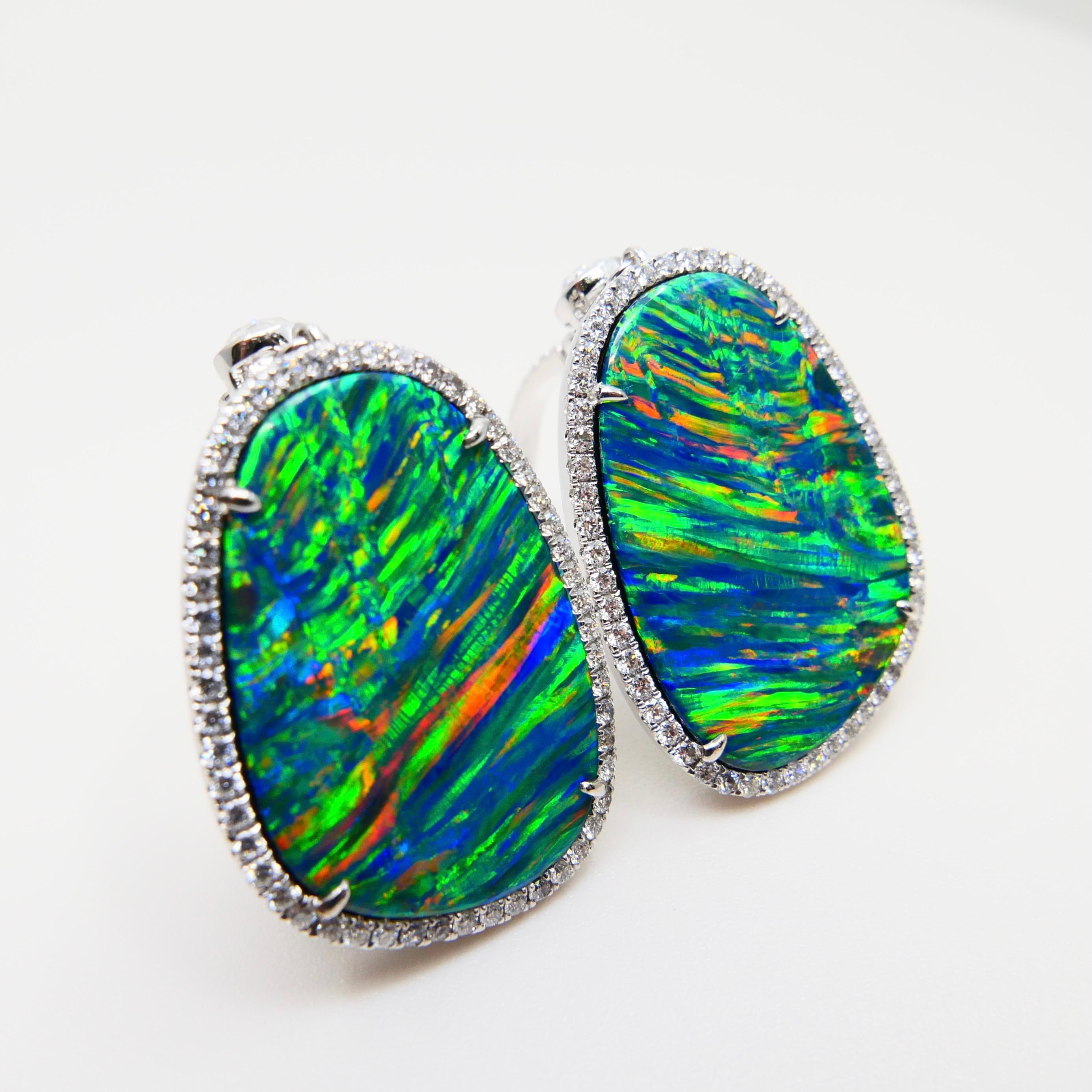 25.64CTW Au Opal & Rose Cut Diamond Earrings, Impressive Play of Colors For Sale 6