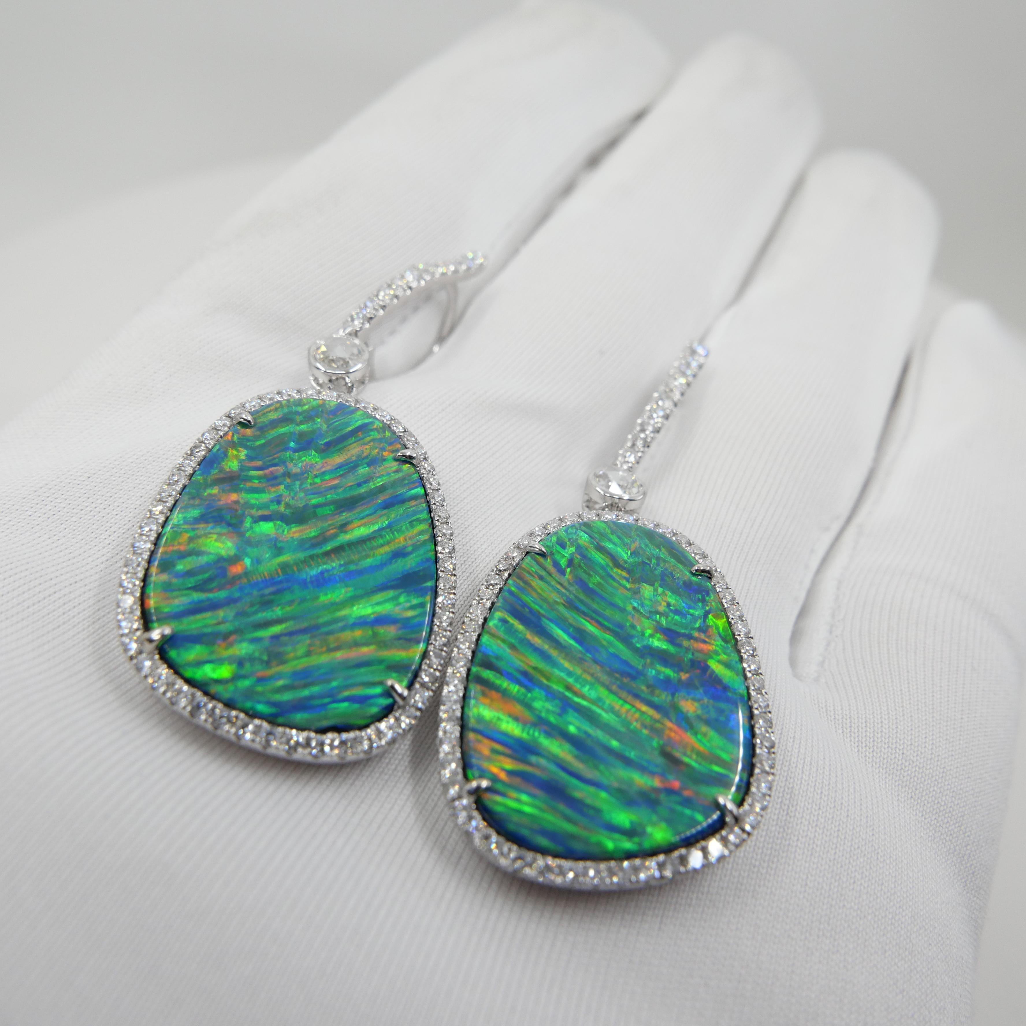 25.64CTW Au Opal & Rose Cut Diamond Earrings, Impressive Play of Colors For Sale 7