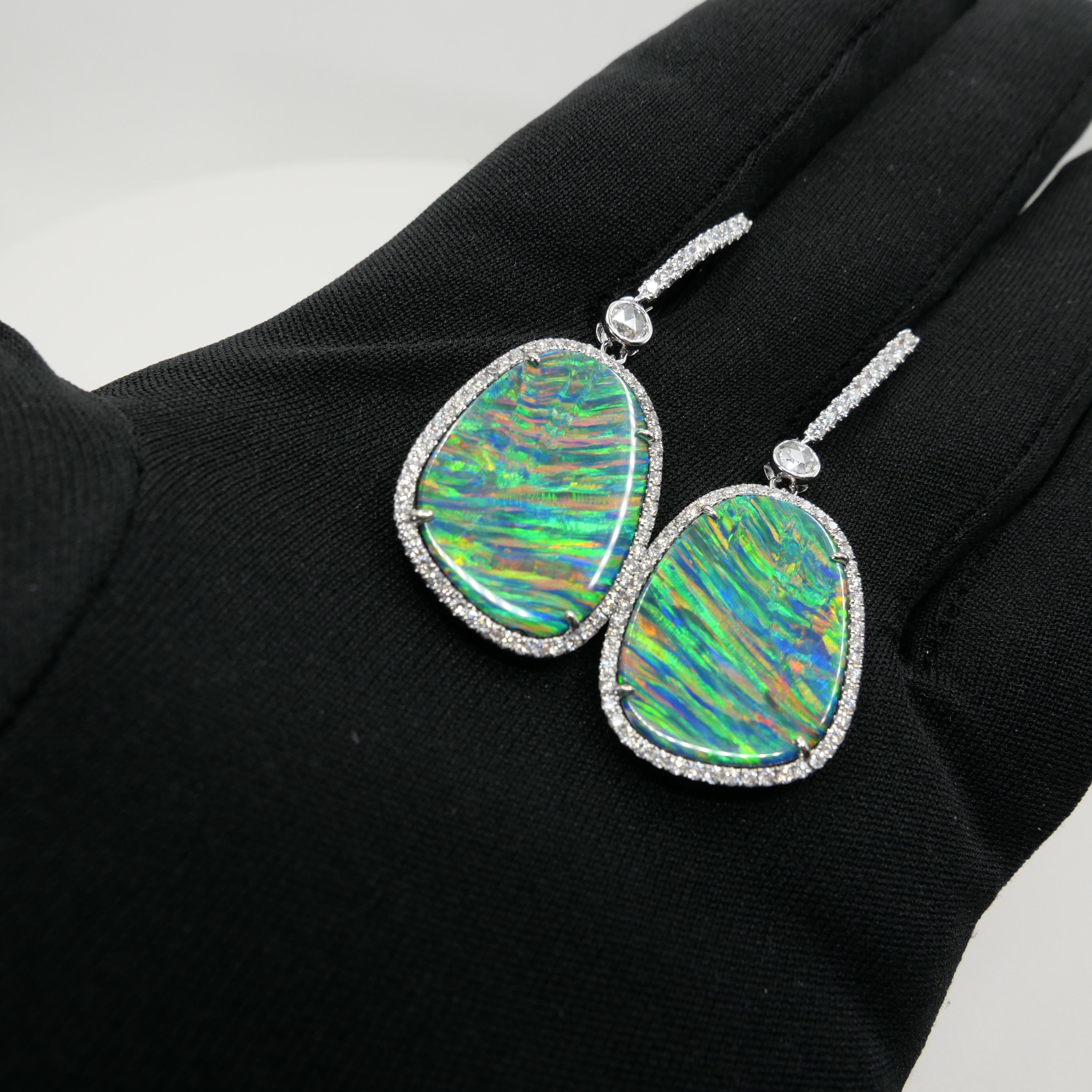 25.64CTW Au Opal & Rose Cut Diamond Earrings, Impressive Play of Colors For Sale 8