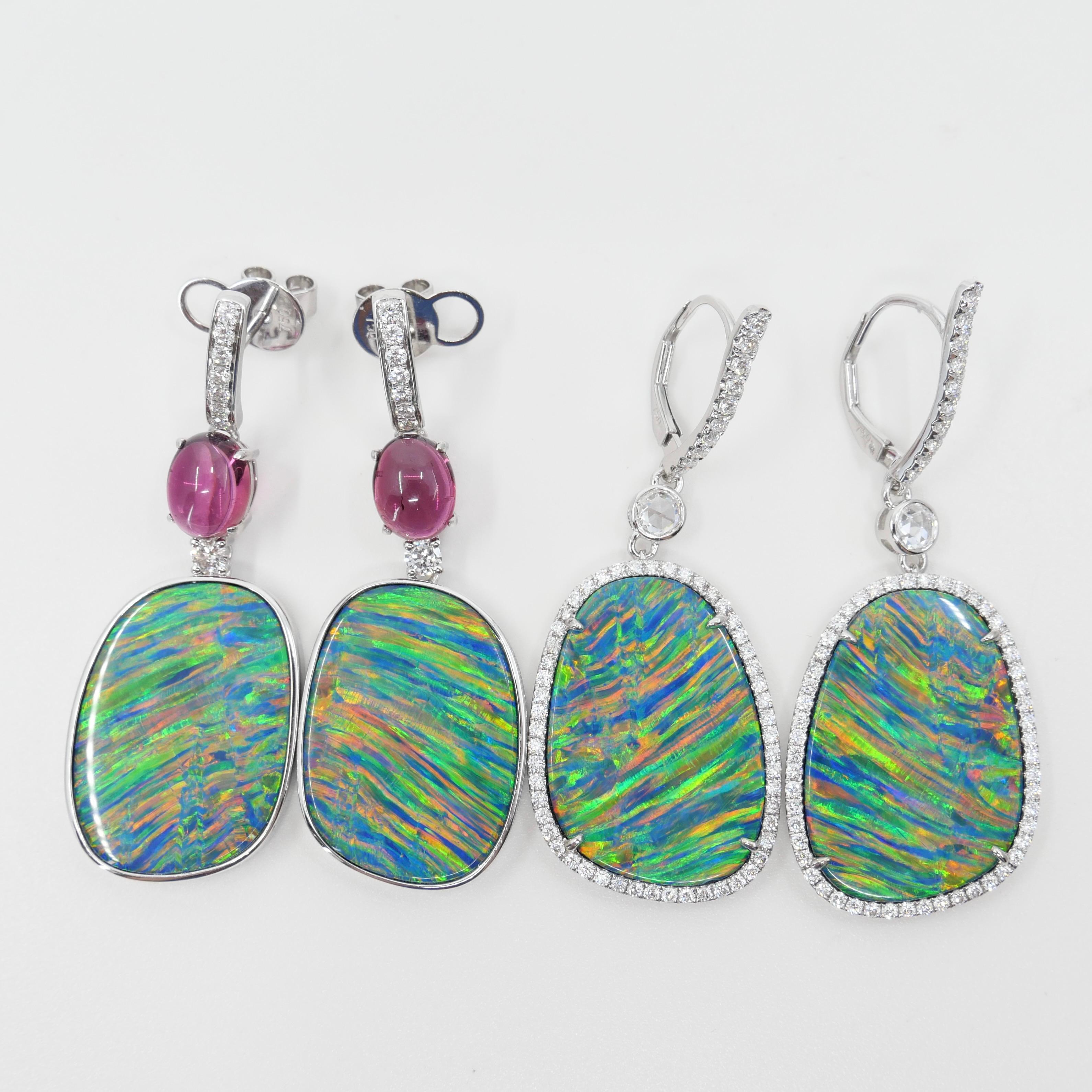 25.64CTW Au Opal & Rose Cut Diamond Earrings, Impressive Play of Colors For Sale 10
