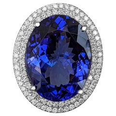 25.65 Ct Violetish Blue Tanzanite & 0.90 Ct Diamonds, 18 Kt. White Gold, Ring