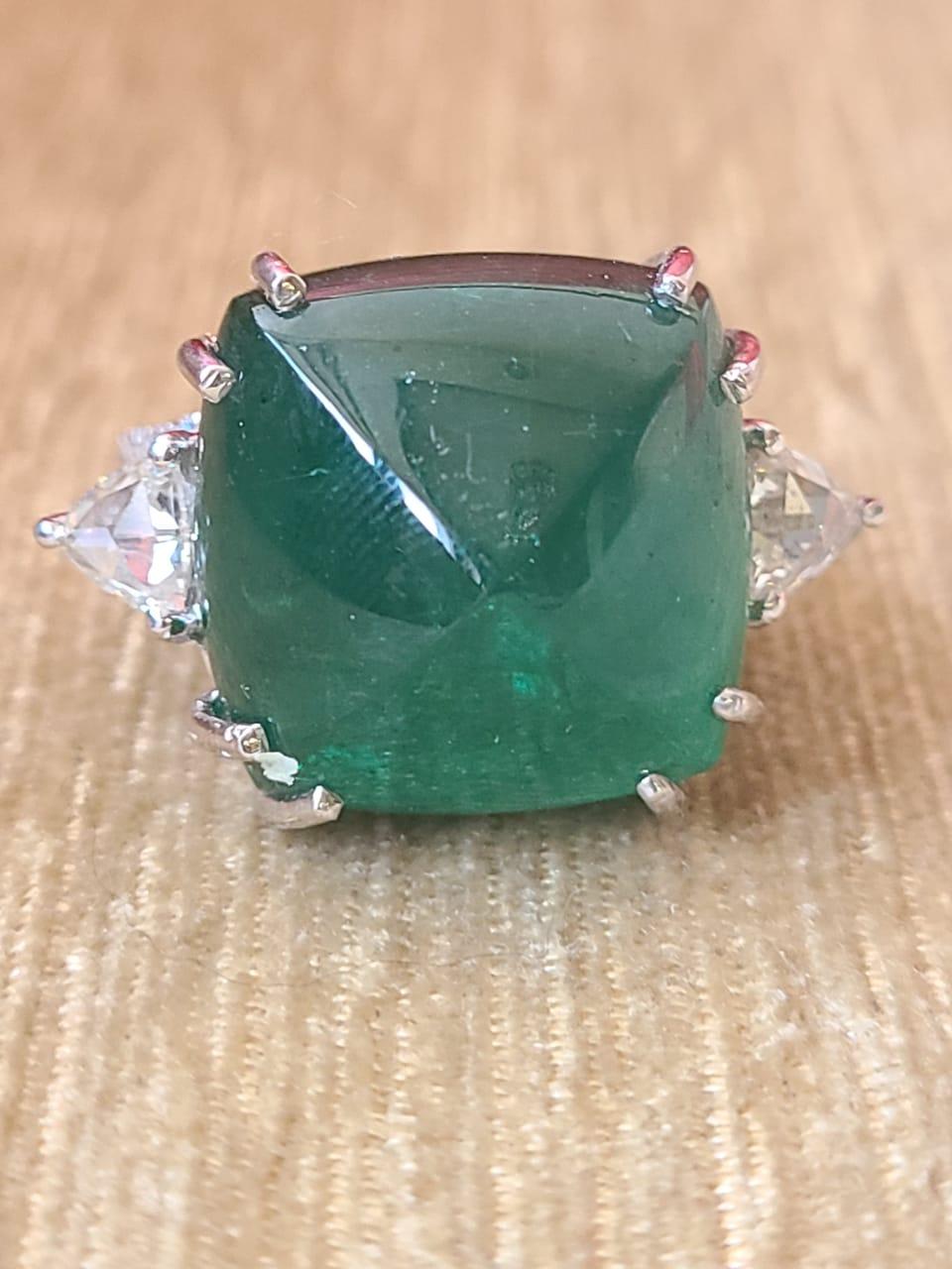 Art Deco 25.66 Carats, Sugarloaf Emerald & Trillion Diamonds Cocktail/ Engagement Ring