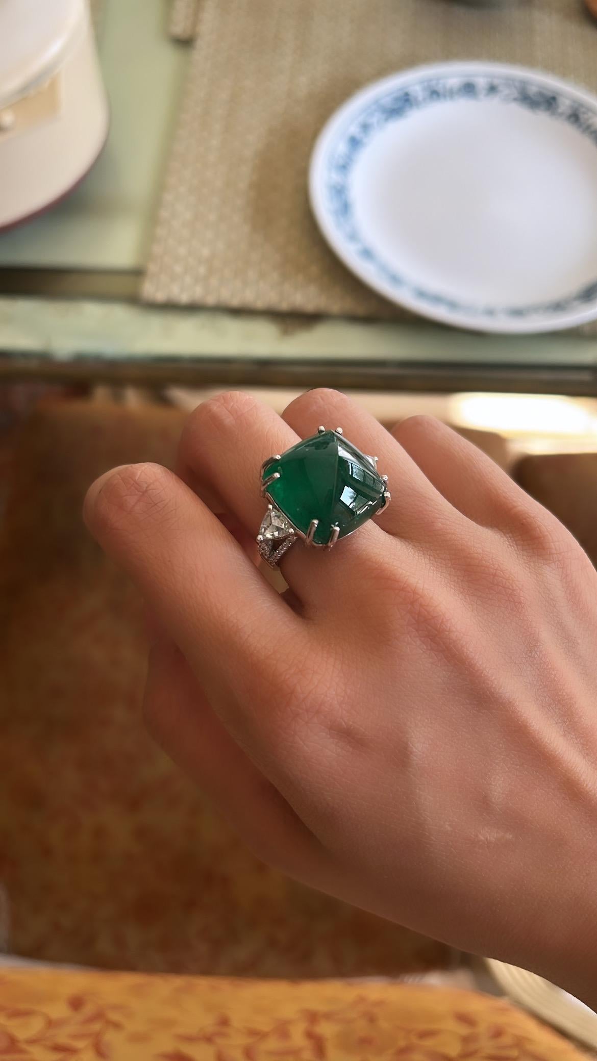 25.66 Carats, Sugarloaf Emerald & Trillion Diamonds Cocktail/ Engagement Ring 1