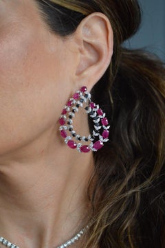 25.66cts Diamond Ruby 18K Gold Statement Earrings