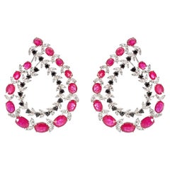 25.66cts Diamond Ruby 18K Gold Statement Earrings