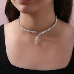 25.68 Carat SI/H Natural Diamond Open Choker Necklace 14 Karat White Gold