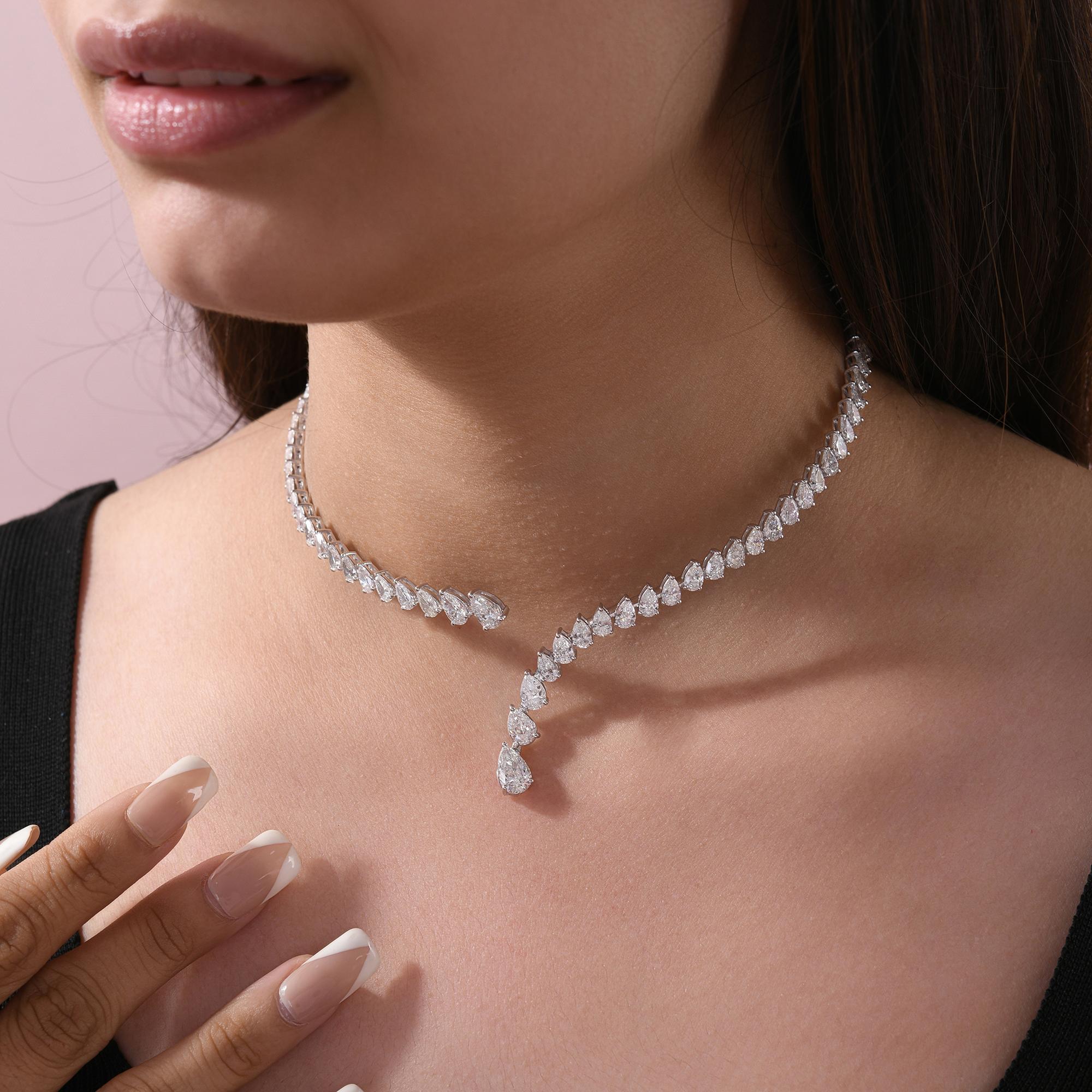 25,68 Karat SI/H Natürlicher Diamant Offene Halskette 14 Karat Weißgold Damen im Angebot